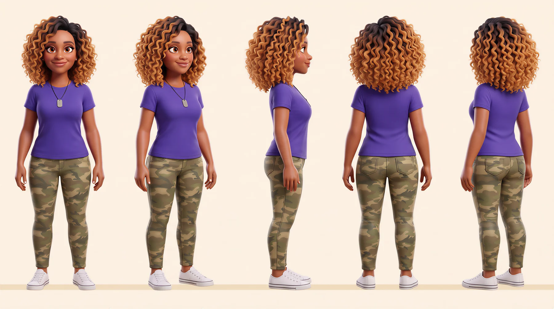 Five-angle turnaround of the 3D brand character